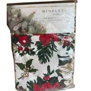 Holiday Christmas Tablecloth Poinsettia & Holly Print 60 x 120